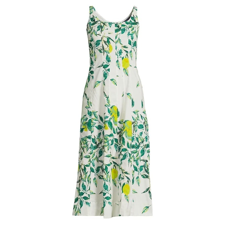 Ros Garden Camille Midi Dress Nwt Yellow Byron Lemon Print Size Xl
